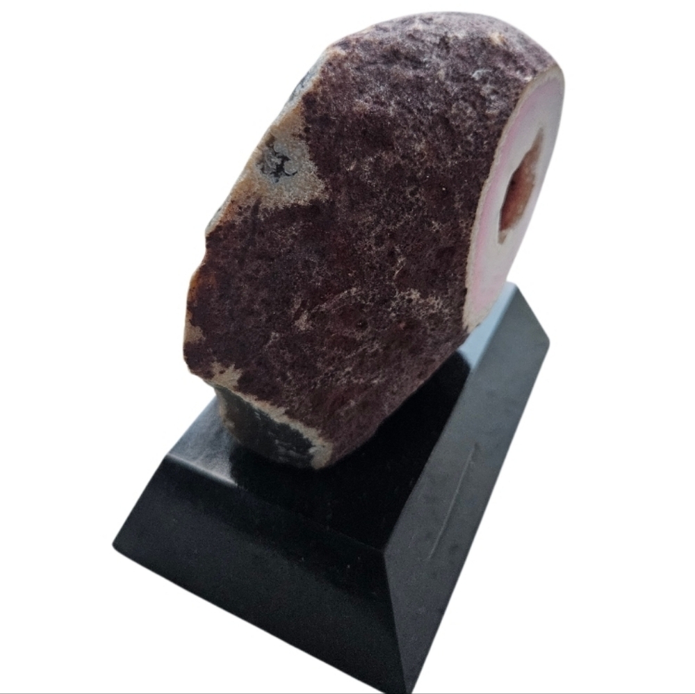Pink Natural Agate  Geode on Black Stand Polished Front 2 ,2 Lbs - Picture 4 of 7